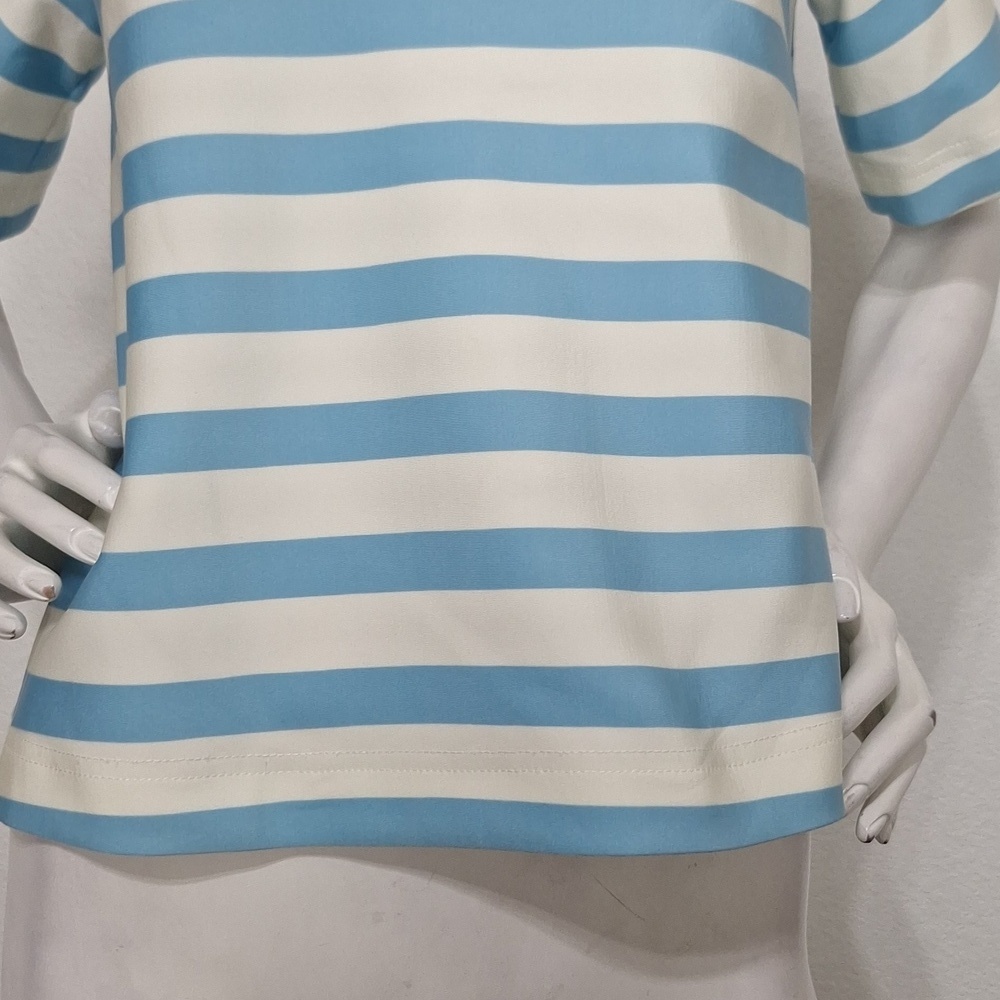 Tanya Taylor Preppy Blue & White Stripe Cold Shoulder Blouse Made in USA Size 6 - Picture 3 of 13